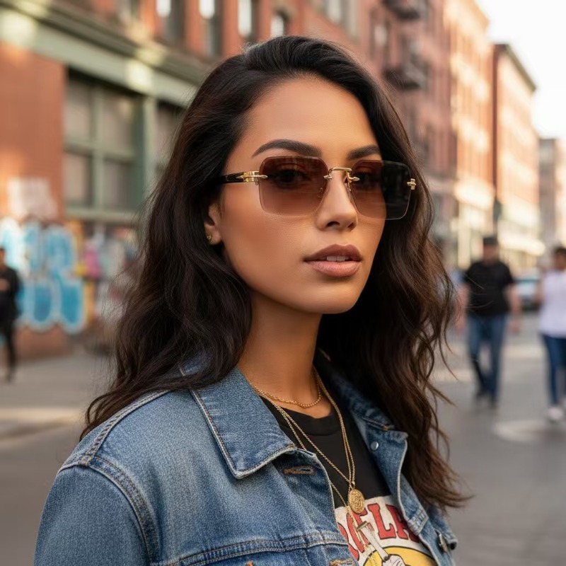 Rimless Sunglasses Rectangle F - Sunglasses Uv400 评论和价格