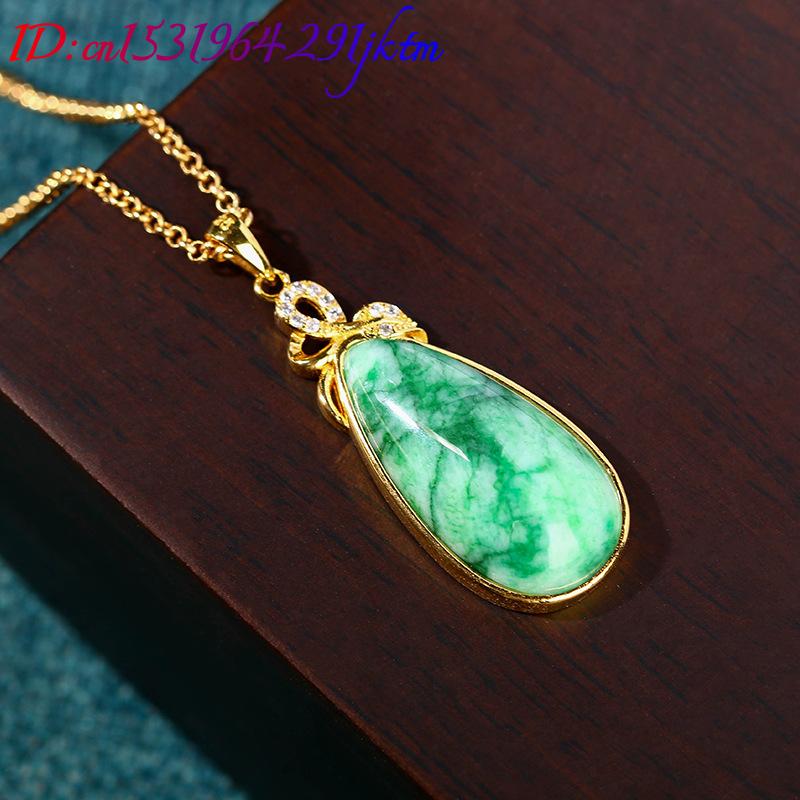 Natural Jade Water Drop Pendan - Gold Plated Jewelry 评论和价格