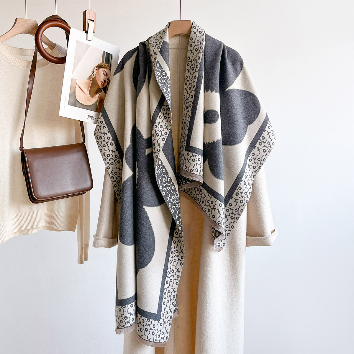 Scarf Women Large Flower Jacqu - Cashmere Scarf 评论和价格
