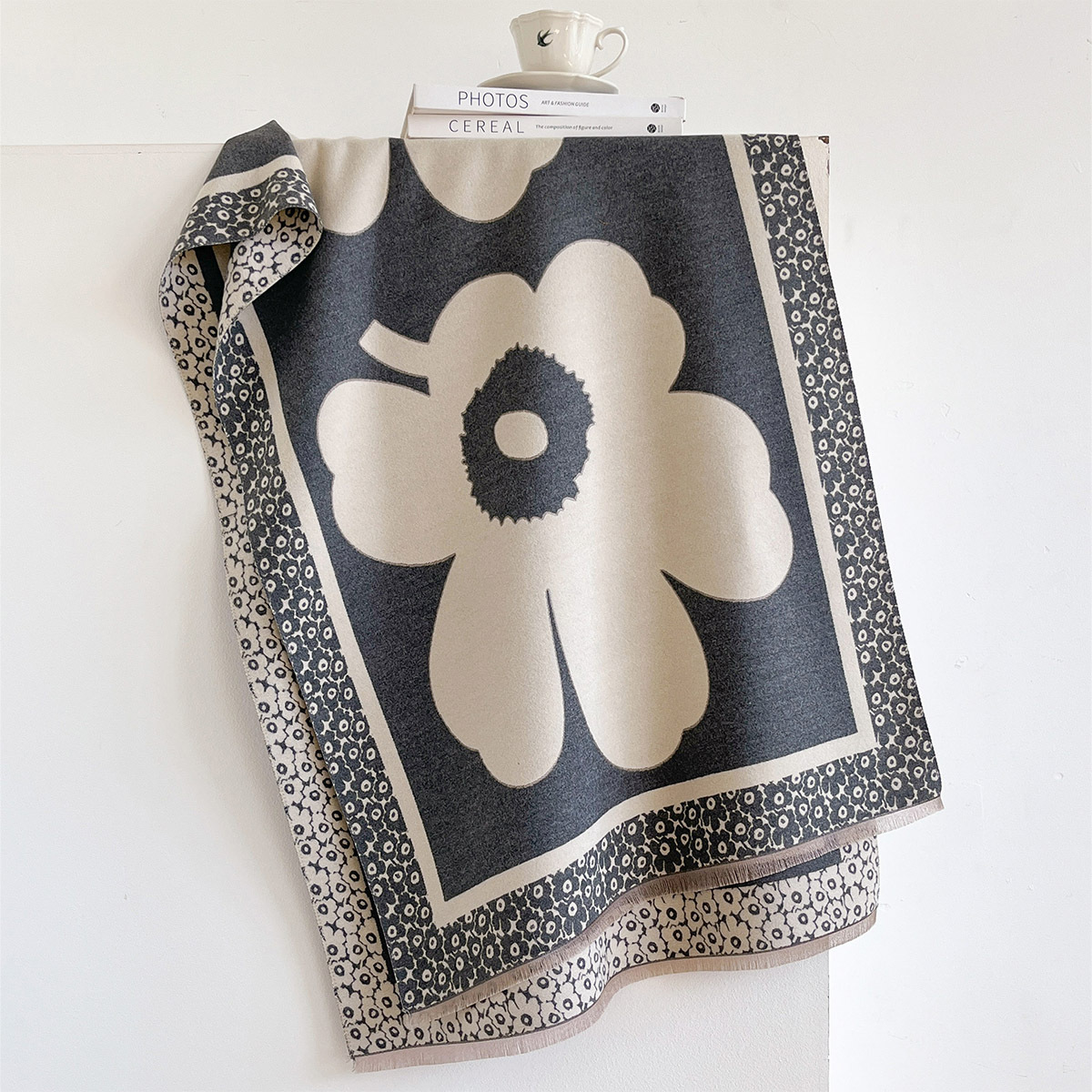 Scarf Women Large Flower Jacqu - Cashmere Scarf 评论和价格