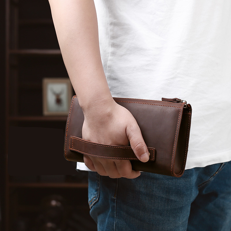 Men's Clutches Long Handbag Bu - Leather Wallet Men 评论和价格