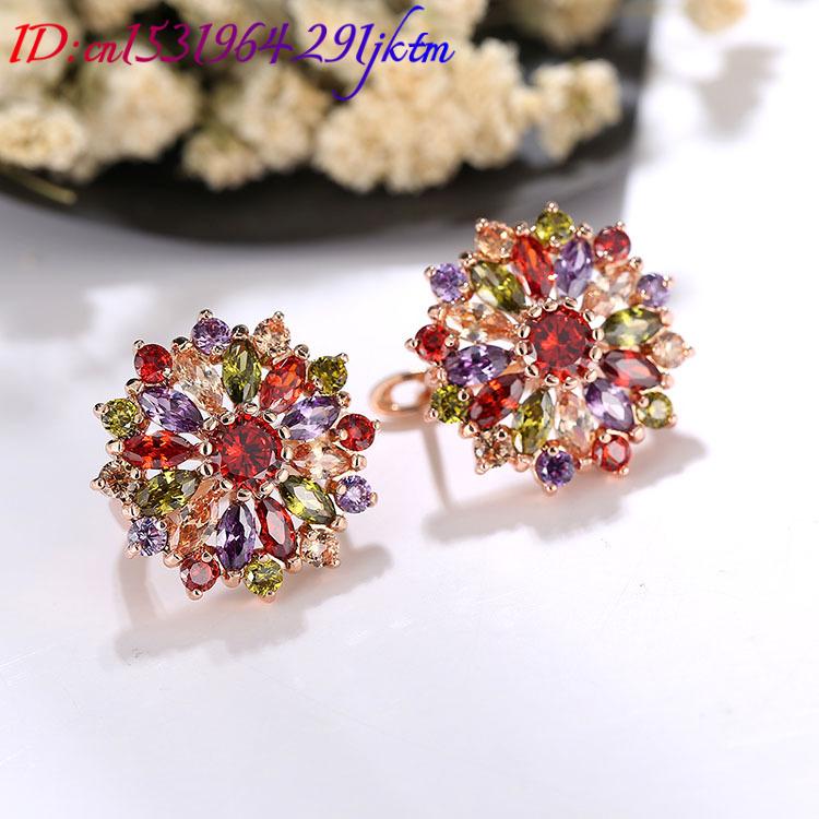Natural Crystal Flower Earring - Gold Plated Jewelry 评论和价格