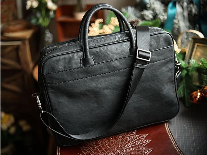 LuxurySoft Black Genuine Leath - Leather Briefcase 评论和价格