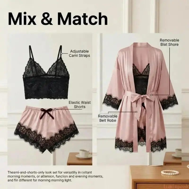 Women's 4-Piece Satin Pajama S - Luxury Gift Set 评论和价格